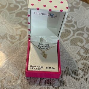 14K Gold Filled Swarovski Zirconia Cross Necklace - Gold